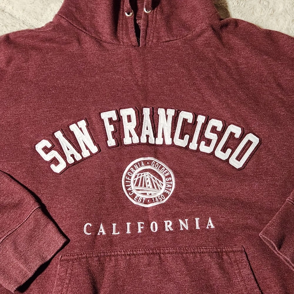 Obsi Sweatshirt Mens Sz XL  Maroon  Fleece Hoodie San Francisco Spell Out - Picture 3 of 7